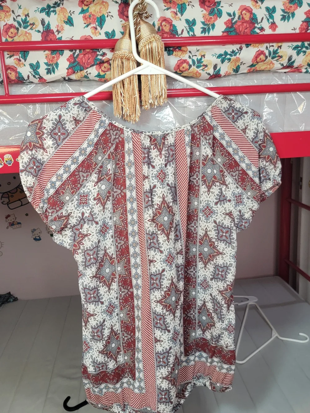 Banana Republic Red and White Printed Peasant Blouse Size Small